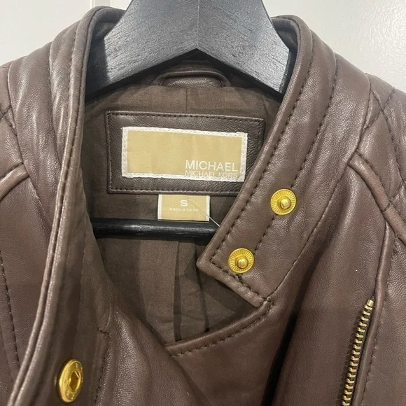 MICHAEL KORS BROWN LEATHER QUILTED MISSY NOTO JACKET 10/10 CONDITION - Picture 3 of 10